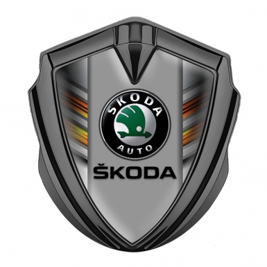 Skoda Metal Emblem Badge Graphite Color Strokes Black Classic Logo