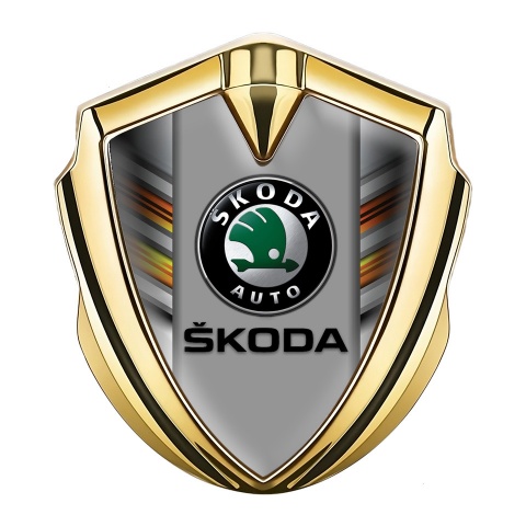 Skoda Metal Emblem Badge Gold Color Strokes Black Classic Logo