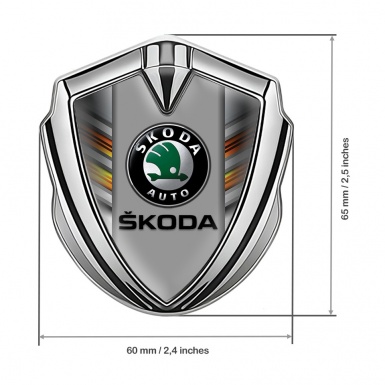 Skoda Metal Emblem Badge Silver Color Strokes Black Classic Logo