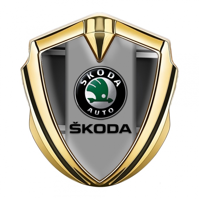 Skoda Domed Emblem Gold Upper Frame Black Classic Logo Edition