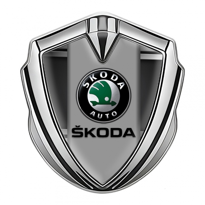 Skoda Domed Emblem Silver Upper Frame Black Classic Logo Edition