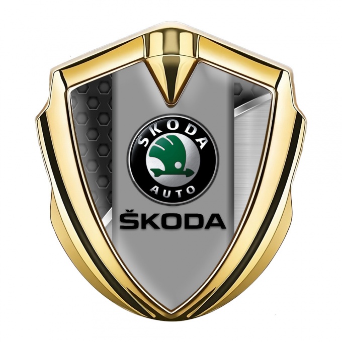 Skoda Bodyside Domed Emblem Gold Dark Hex Black Classic Logo