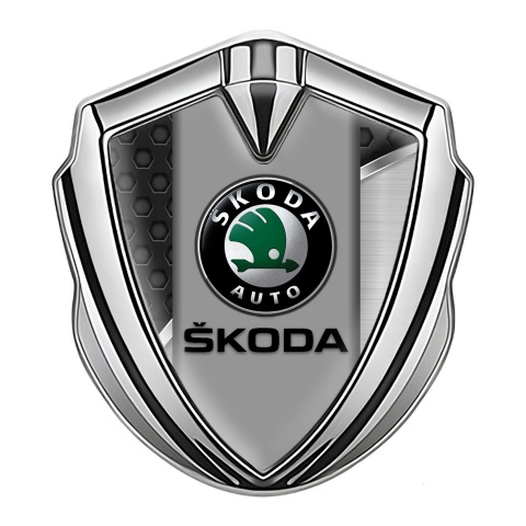 Skoda Bodyside Domed Emblem Silver Dark Hex Black Classic Logo