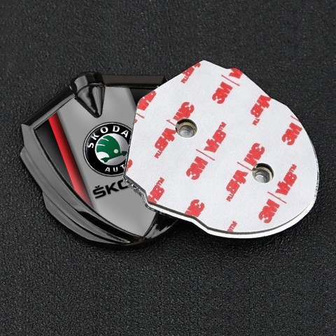 Skoda Emblem Metal Badge Graphite Crimson Stripe Black Classic Logo
