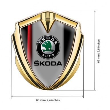 Skoda Emblem Metal Badge Gold Crimson Stripe Black Classic Logo