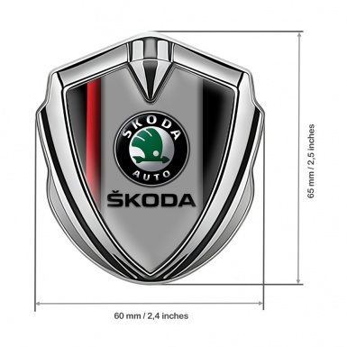 Skoda Emblem Metal Badge Silver Crimson Stripe Black Classic Logo