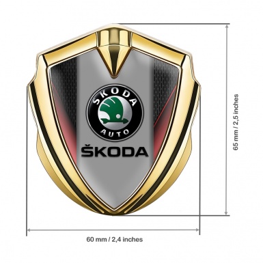 Skoda Emblem Car Badge Gold Crimson Sides Black Logo Design