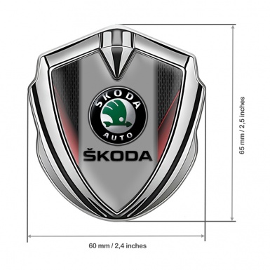 Skoda Emblem Car Badge Silver Crimson Sides Black Logo Design