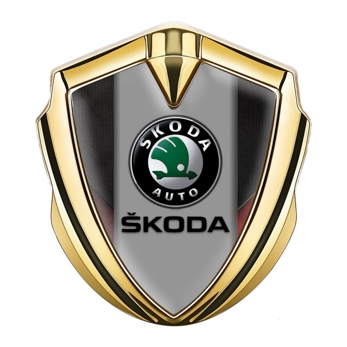 Skoda Bodyside Emblem Self Adhesive Gold Dark Strokes Black Logo