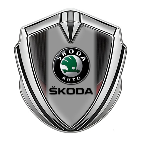 Skoda Bodyside Emblem Self Adhesive Silver Dark Strokes Black Logo