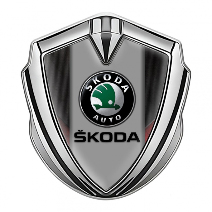 Skoda Bodyside Emblem Self Adhesive Silver Dark Strokes Black Logo