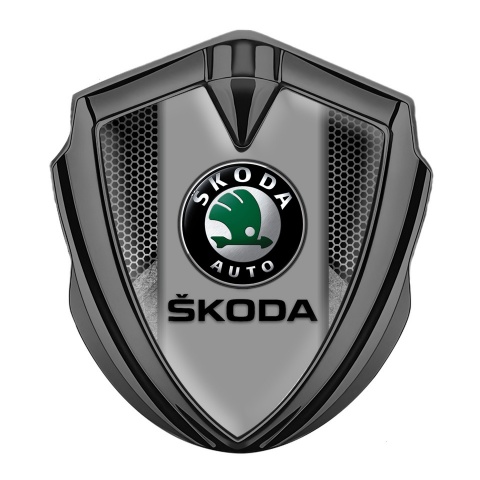 Skoda Badge Self Adhesive Graphite Grey Honeycomb Black Logo