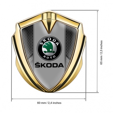 Skoda Badge Self Adhesive Gold Grey Honeycomb Black Logo