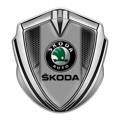 Skoda Badge Self Adhesive Silver Grey Honeycomb Black Logo