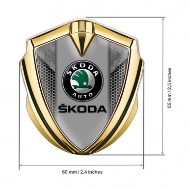 Skoda Emblem Badge Self Adhesive Gold Stone Pattern Black Logo