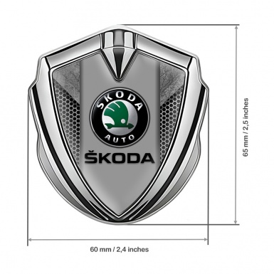 Skoda Emblem Badge Self Adhesive Silver Stone Pattern Black Logo