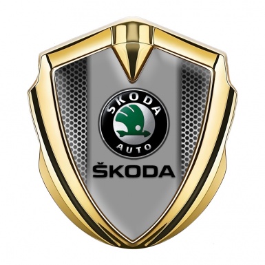 Skoda Emblem Fender Badge Gold Perforated Metal Black Logo Edition