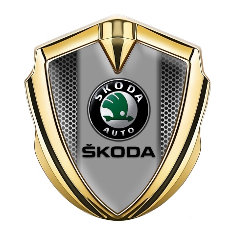 Skoda Emblem Fender Badge Gold Perforated Metal Black Logo Edition