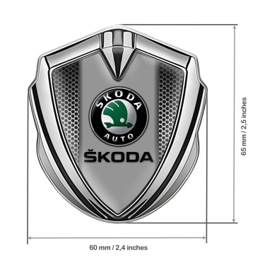 Skoda Emblem Fender Badge Silver Perforated Metal Black Logo Edition