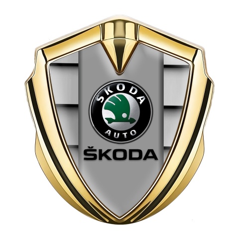 Skoda Metal Emblem Self Adhesive Gold Grille Effect Black Logo