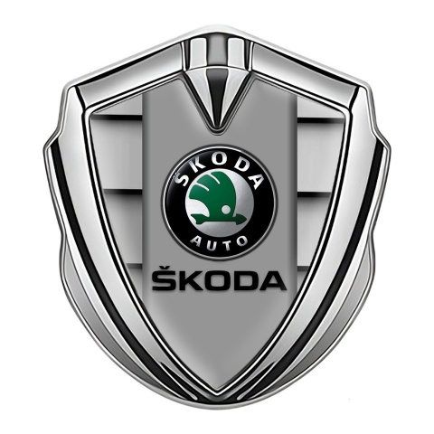 Skoda Metal Emblem Self Adhesive Silver Grille Effect Black Logo
