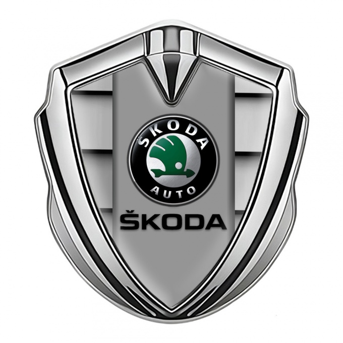 Skoda Metal Emblem Self Adhesive Silver Grille Effect Black Logo