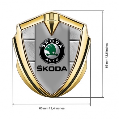 Skoda Emblem Trunk Badge Gold Stone Blocks Black Logo Variant