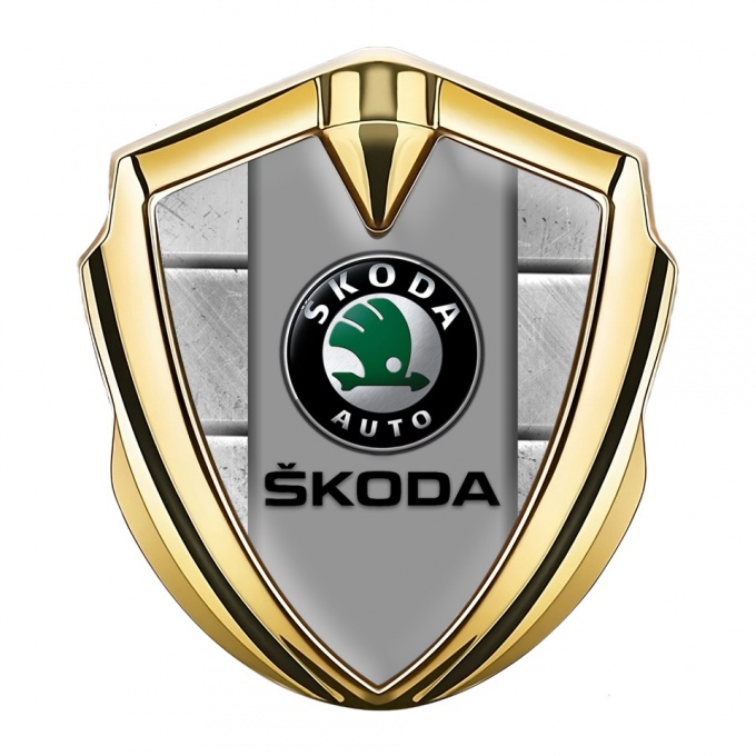 Skoda Emblem Trunk Badge Gold Stone Blocks Black Logo Variant