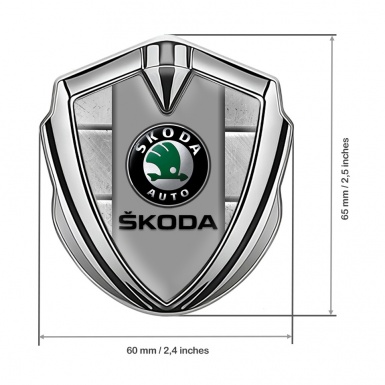 Skoda Emblem Trunk Badge Silver Stone Blocks Black Logo Variant