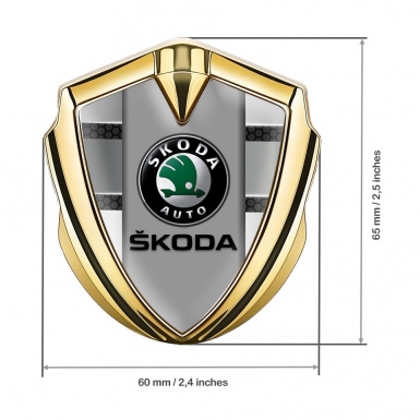 Skoda Emblem Self Adhesive Gold Dark Hex Lines Black Logo Variant