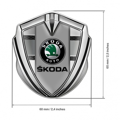 Skoda Emblem Self Adhesive Silver Dark Hex Lines Black Logo Variant