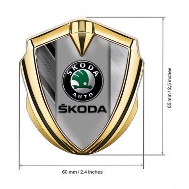 Skoda Metal Emblem Badge Gold Brushed Details Black Logo Edition