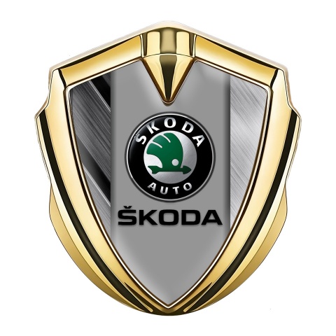 Skoda Metal Emblem Badge Gold Brushed Details Black Logo Edition