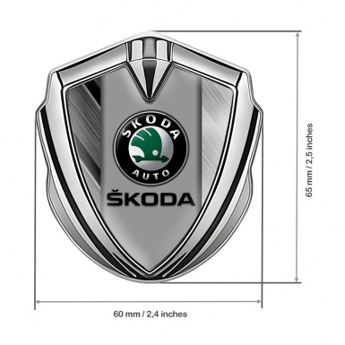 Skoda Metal Emblem Badge Silver Brushed Details Black Logo Edition