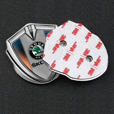 Skoda Domed Emblem Badge Silver Color Gradient Dark Logo Design