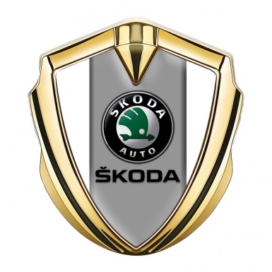 Skoda Bodyside Domed Emblem Gold White Base Dark Logo Design