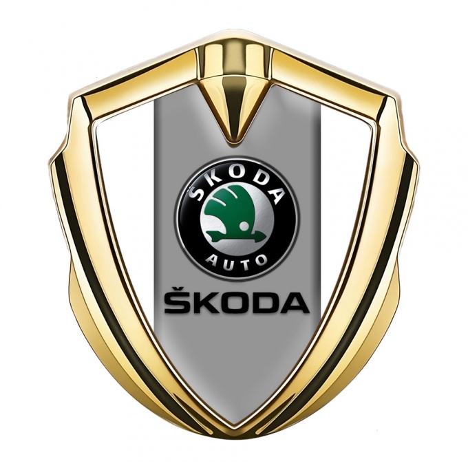 Skoda Bodyside Domed Emblem Gold White Base Dark Logo Design