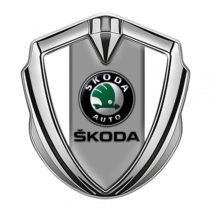 Skoda Bodyside Domed Emblem Silver White Base Dark Logo Design