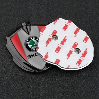 Skoda Emblem Metal Badge Graphite Crimson Base Dark Logo Design