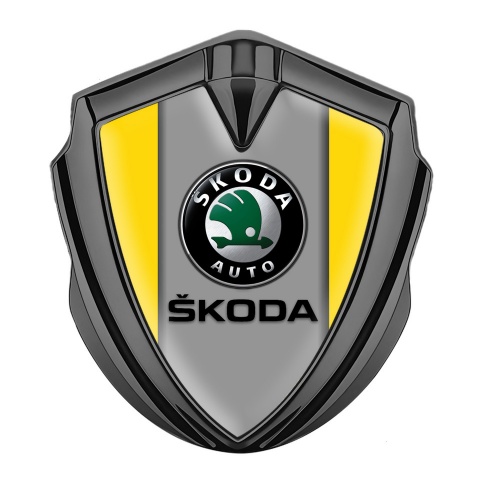 Skoda 3d Emblem Badge Graphite Yellow Print Dark Logo Design