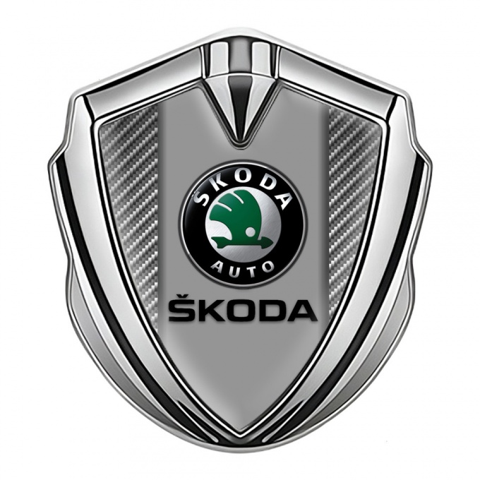Skoda Silicon Emblem Badge Silver Light Carbon Dark Logo Edition