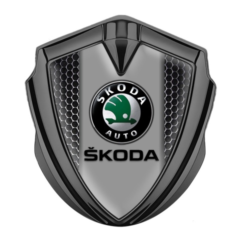 Skoda Bodyside Emblem Self Adhesive Graphite Metal Grate Dark Logo