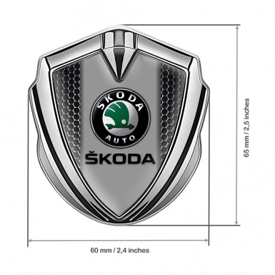 Skoda Bodyside Emblem Self Adhesive Silver Metal Grate Dark Logo