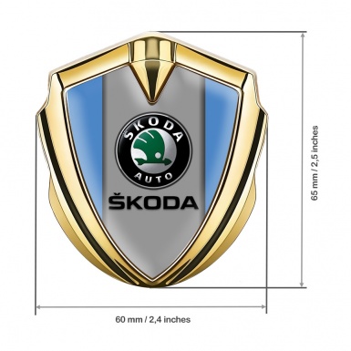 Skoda Metal Domed Emblem Gold Glacial Blue Dark Logo Edition