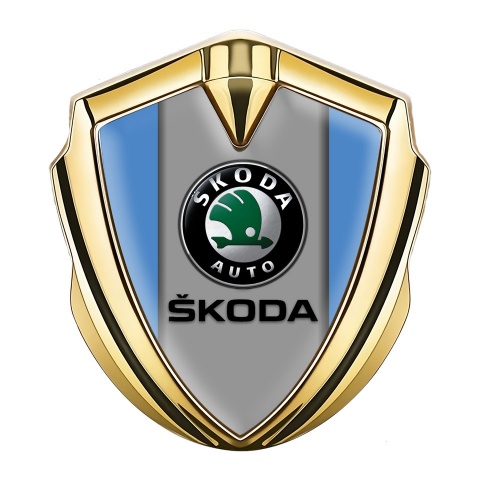 Skoda Metal Domed Emblem Gold Glacial Blue Dark Logo Edition