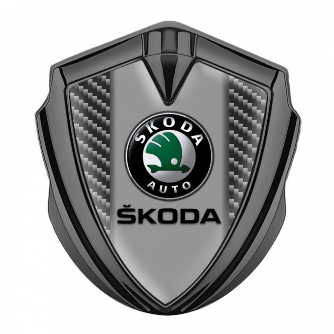 Skoda Emblem Badge Self Adhesive Graphite Carbon Fiber Dark Logo Edition