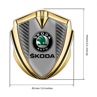 Skoda Emblem Badge Self Adhesive Gold Carbon Fiber Dark Logo Edition