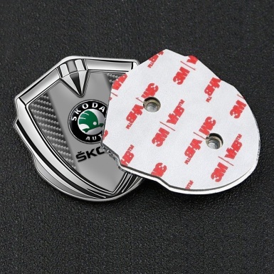 Skoda Emblem Badge Self Adhesive Silver Carbon Fiber Dark Logo Edition