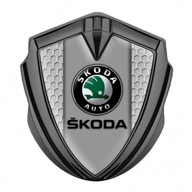 Skoda Metal Emblem Self Adhesive Graphite Honeycomb Pattern Dark Logo