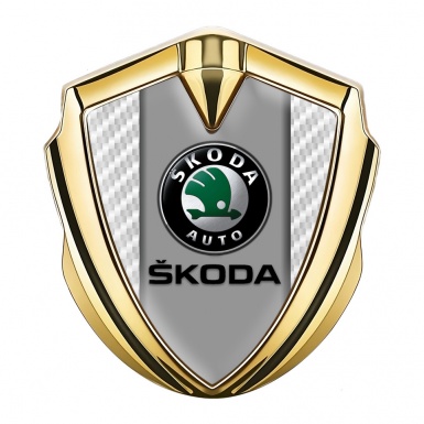 Skoda Fender Emblem Badge Gold White Carbon Dark Logo Design